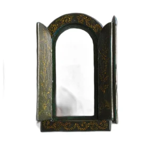 آینه دست ساز پاپیه ماشه با هنر مینیاتور گل و پرنده