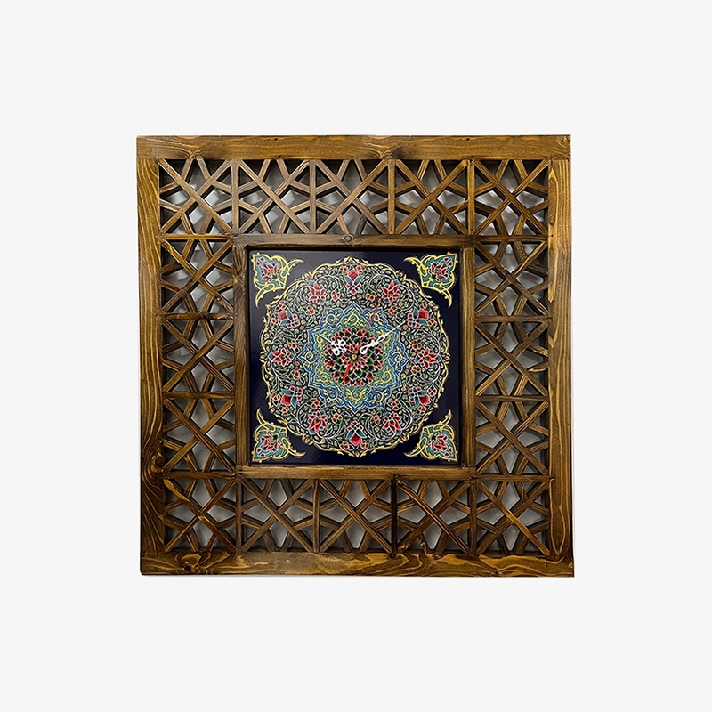 01-handcrafted-wall-clock-girih-tile-design ساعت دیواری چوبی دست ساز گره چینی