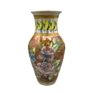 گلدان سرامیکی دست ساز زیر لعابی با طرح برجسته گل