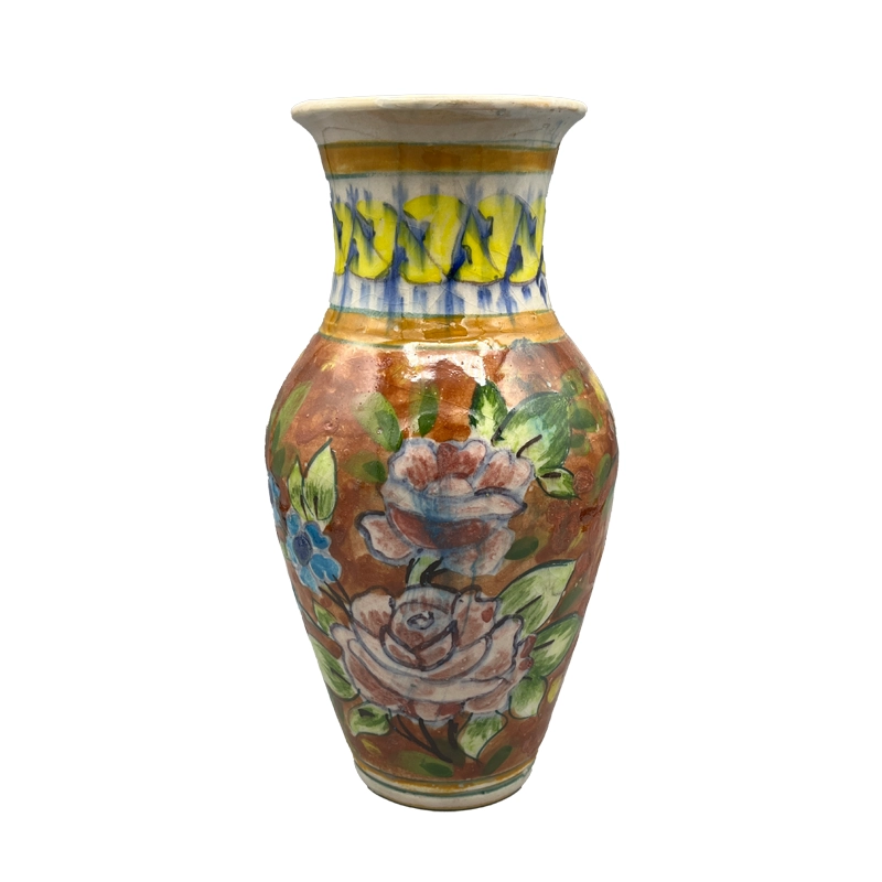 گلدان سرامیکی دست ساز زیر لعابی با طرح برجسته گل