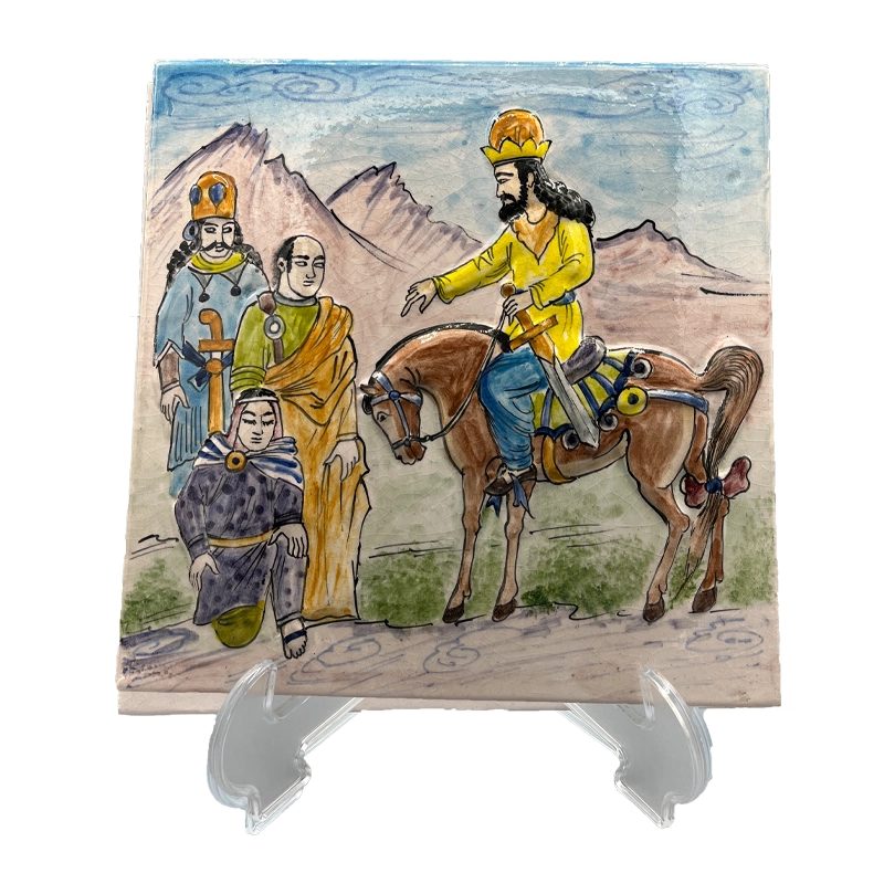 کاشی سرامیکی دست ساز نقش برجسته پیرزن و پادشاه