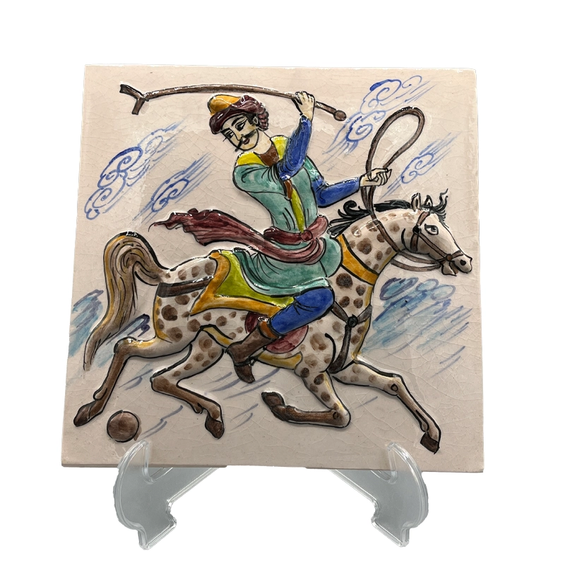 24 کاشی سرامیکی دست ساز نقش برجسته چوگان