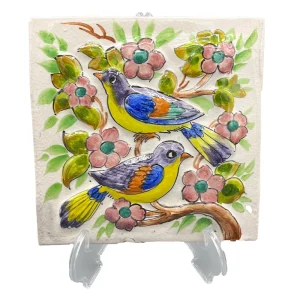 کاشی سرامیکی دست ساز نقش برجسته گل و مرغ