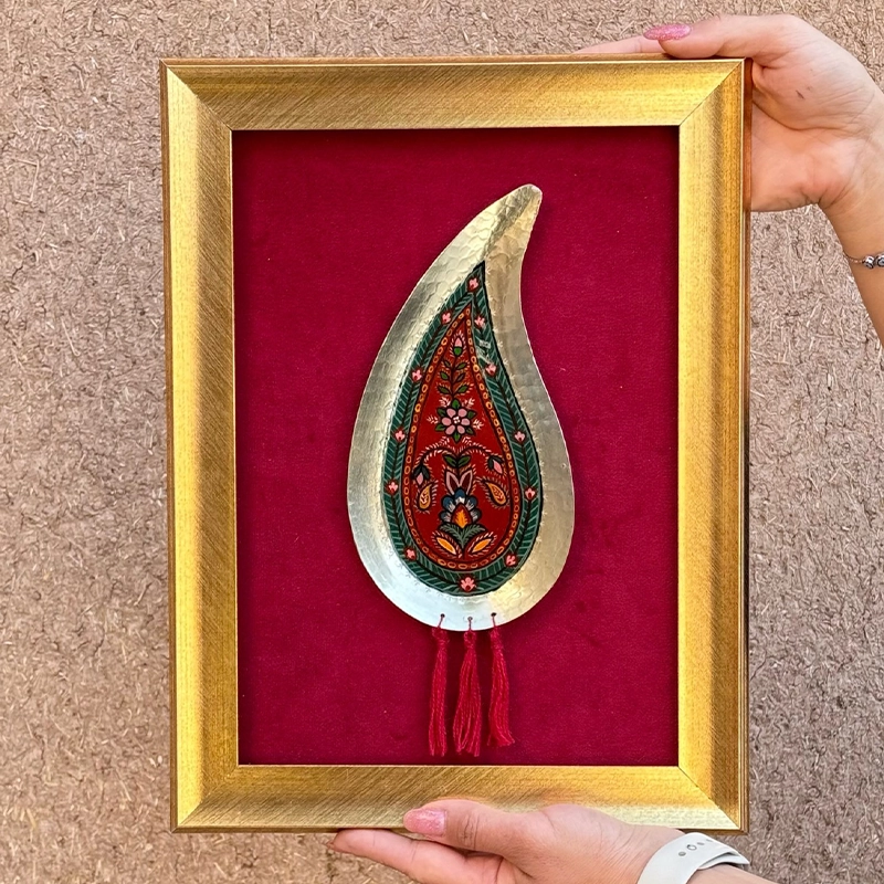 Handmade Copper Paisley Frame with red Pateh Painting