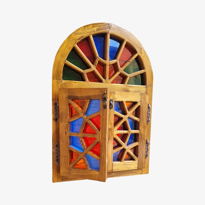 Handmade Persian Girih Tile Window with Stained Glass01 پنجره دست ساز گره چینی با شیشه رنگی