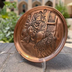 سینی قلم زنی مسی طرح پیرمرد خرما فروش