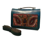 کیف چرمی دست ساز پته دوزی قرمز و آبی