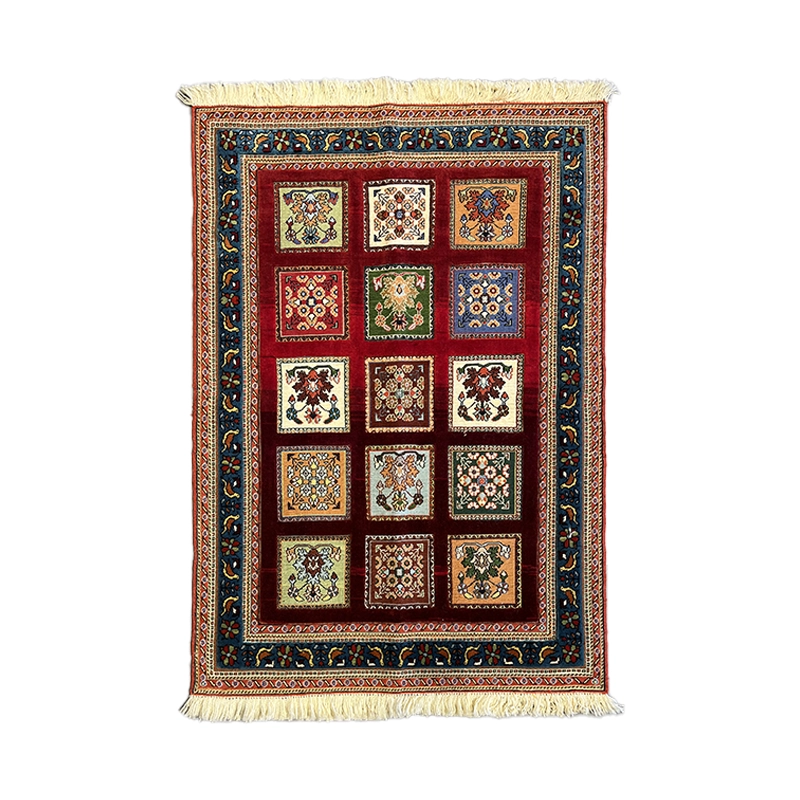 گلیم دستباف طرح چهل تکه قرمز تیره ایرانی