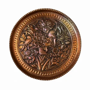 سینی قلم زنی مسی طرح گل و مرغ