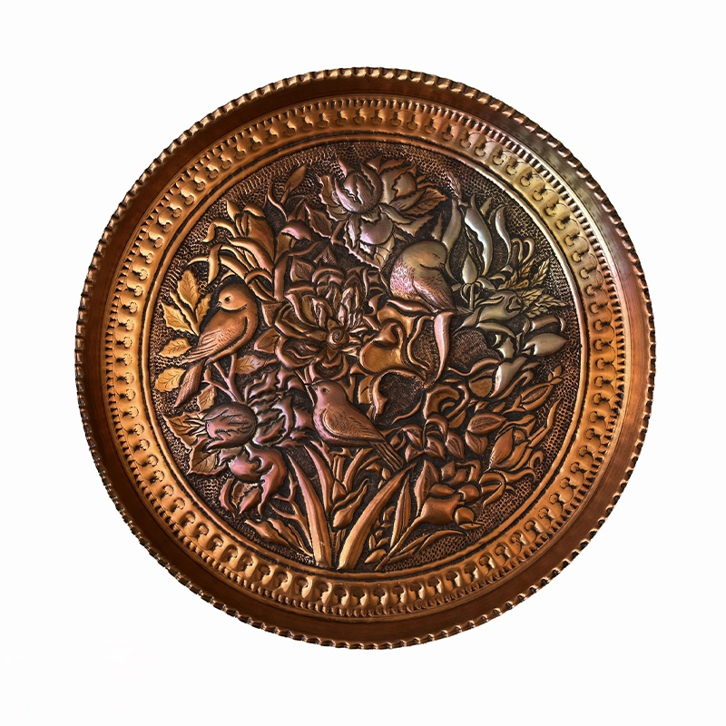 سینی قلم زنی مسی طرح گل و مرغ