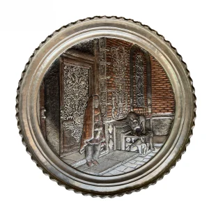 سینی قلم زنی مسی طرح درب تالار آینه کاخ گلستان