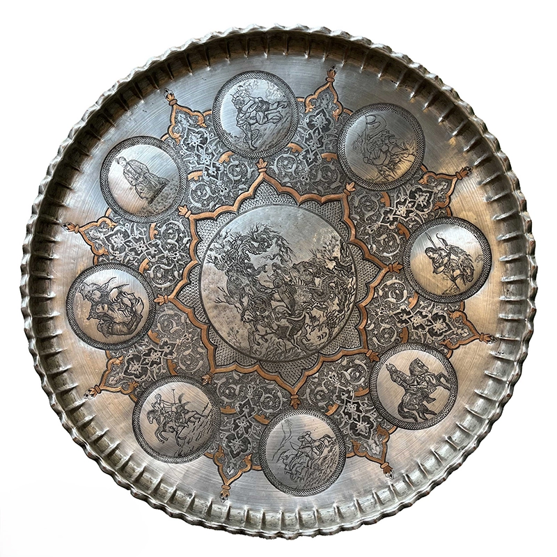 سینی قلم زنی مسی طرح اسطوره‌های ایرانی