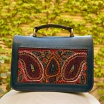 کیف چرمی دست ساز پته دوزی قرمز و آبی