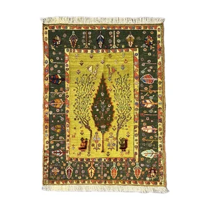 گلیم دستباف سبز طرح درخت زندگی