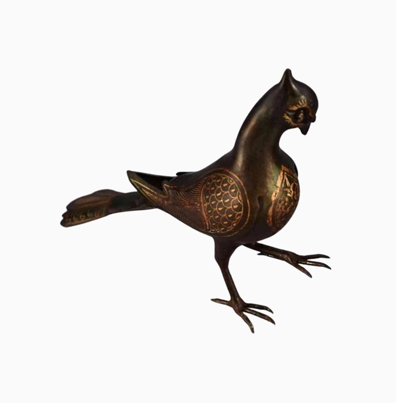 01-handmade-silver-plated-metal-bird مجسمه دست ساز پرنده فلزی نقره کوب با نقوش سنتی