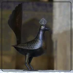 مجسمه دست ساز طاووس فولادی نقره کوب