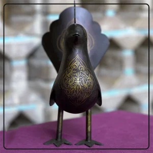 مجسمه دست ساز گنجشک فولادی نقره کوب