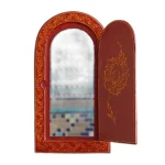 آینه دست ساز پاپیه ماشه دردار طرح گل و مرغ