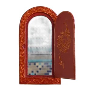 آینه دست ساز پاپیه ماشه دردار طرح گل و مرغ