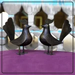 مجسمه دست ساز گنجشک فولادی نقره کوب