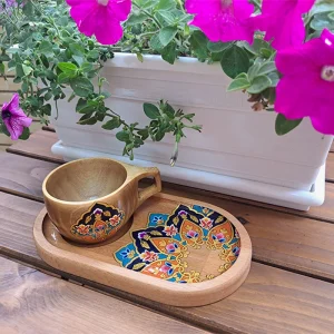 ست چای‌ خوری چوبی دست‌ ساز طرح انارگل