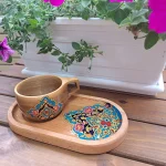 ست چای‌ خوری چوبی دست‌ ساز طرح انارگل