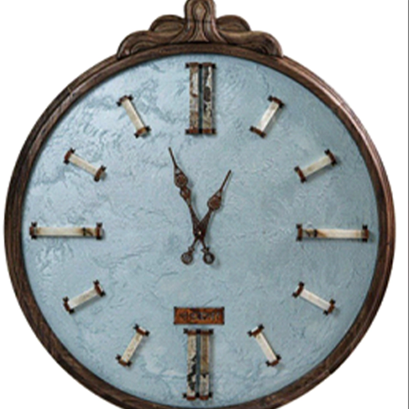 Handmade LightBlueCrystal Wall Clock with Quartz Stone and Walnut Crown ساعت دیواری دست ساز طرح کریستالی آبی روشن