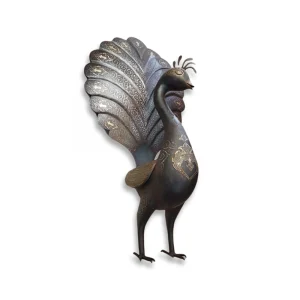 مجسمه دست ساز طاووس بزرگ نقره کوب