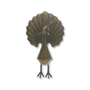 مجسمه دست ساز طاووس فلزی نقره کوب