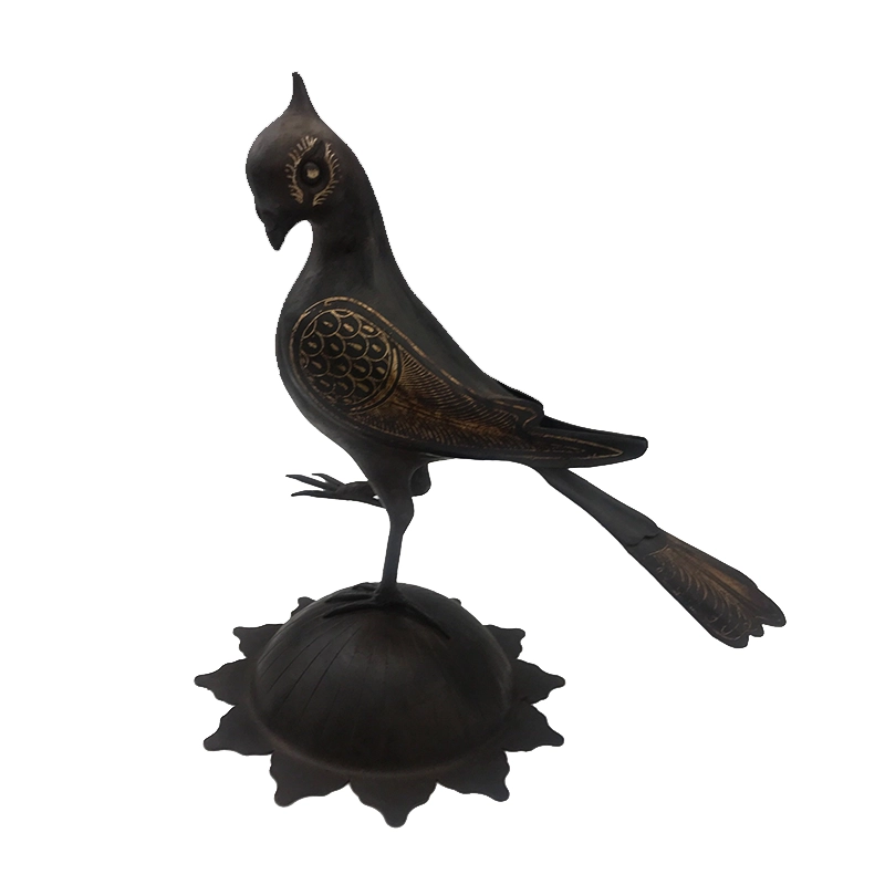 Silver-Damascened-Steel-Bird-with-Base مجسمه دست ساز پرنده فولادی نقره کوب با پایه
