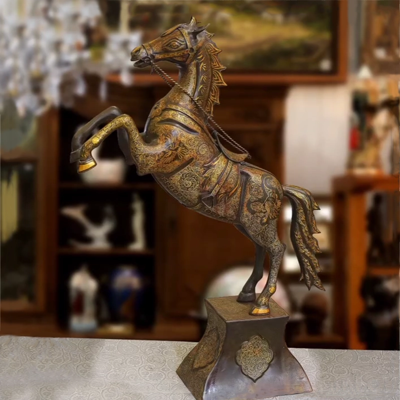 Silver-Damascened-Steel-Horse-1 مجسمه دست ساز اسب فولادی نقره کوب طرح سنتی