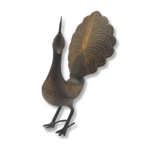 مجسمه دست ساز طاووس کوچک نقره کوب