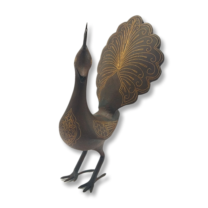 Small-Silver-Damascened-Peacock01 مجسمه دست ساز طاووس کوچک نقره کوب