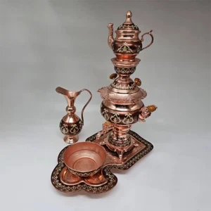 ست کامل سماور مسی معرق کاری طرح شاهانه