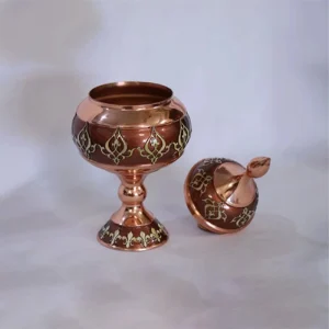 شکلات خوری مسی معرق کاری طرح اسلیمی زرنگار