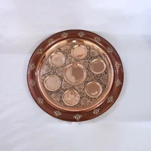 سینی مسی معرق کاری با لبه چوبی