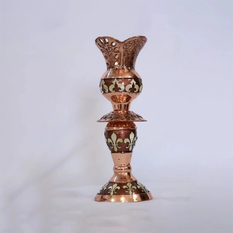 شمعدان مسی معرق کاری طرح زرین