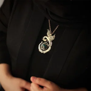 گردنبند دست ساز برنج و عقیق سبز