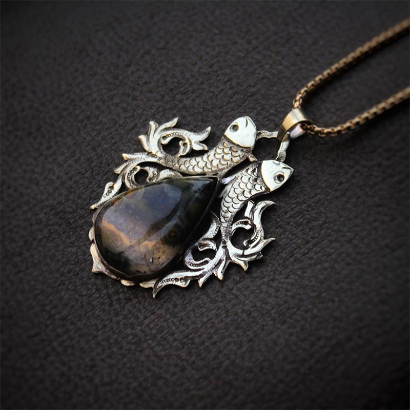 Handmade Ocean Harmony - Brass & Ocean Jasper Necklace گردنبند دست ساز برنج و سنگ جاسپر اقیانوسی
