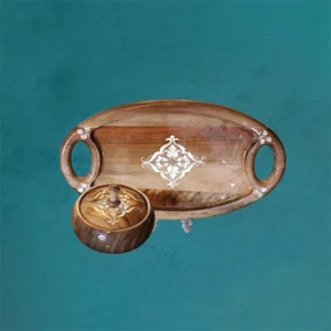 ست چوبی سینی و آجیل خوری معرق کاری طرح سنتی