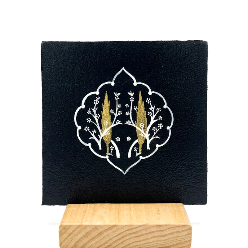 01-leather-minakari-khial تابلو دیواری چرمی دست ساز با نقاشی میناکاری طرح نقش خیال