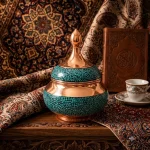 قندان فیروزه کوبی مسی دست‌ ساز