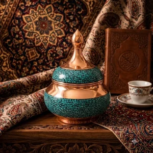 قندان فیروزه کوبی مسی دست‌ ساز