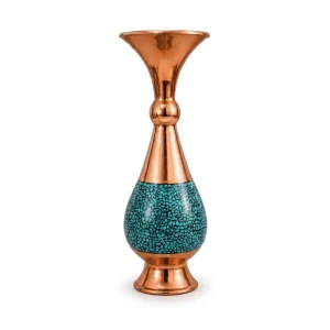 گلدان فیروزه‌ کوبی مسی طرح آسمان فیروزه