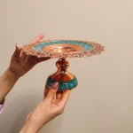 شیرینی‌ خوری فیروزه‌ کوبی مسی طرح نقش فیروزه‌ای ایرانی