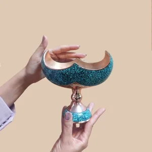 کشکول فیروزه‌ کوبی مسی طرح دریای فیروزه
