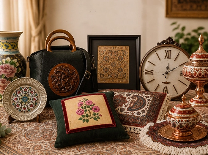 هنرمند در حال نقاشی روی ظرف مسی