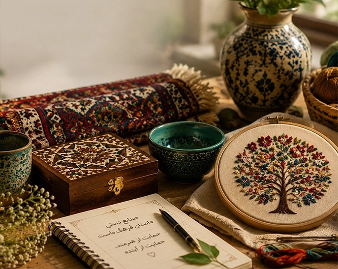 هنرمند در حال کار روی یک اثر دستی