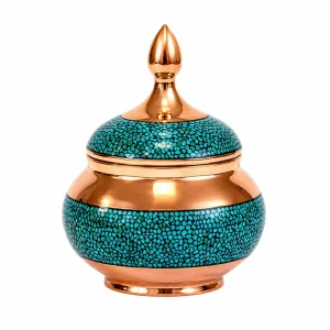 قندان فیروزه‌ کوبی مسی طرح آبی اصیل