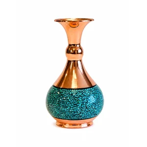 گلدان فیروزه‌ کوبی مسی طرح مهرآبی